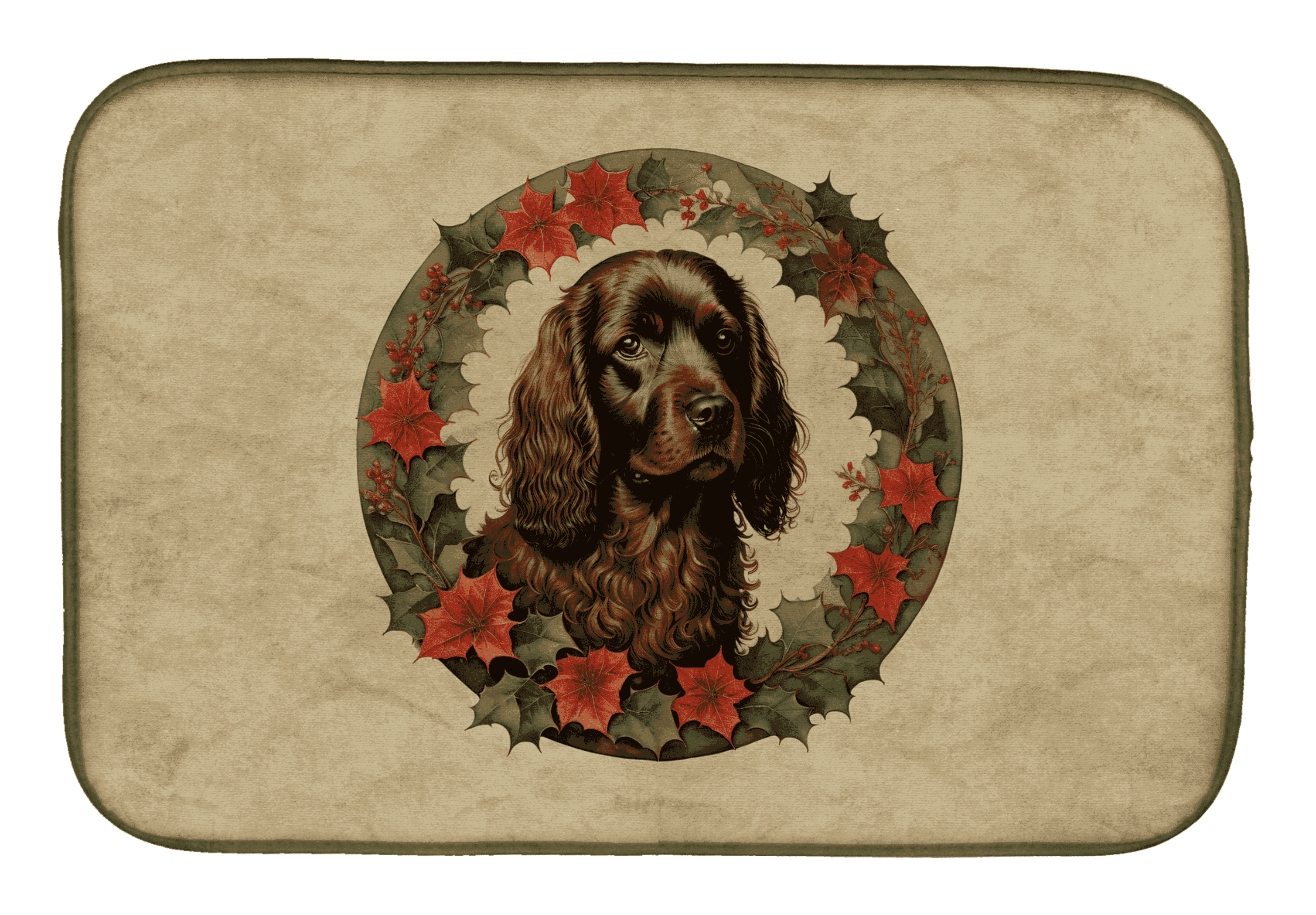 Boykin Spaniel Christmas Flowers Dish Drying Mat Caroline's Treasures