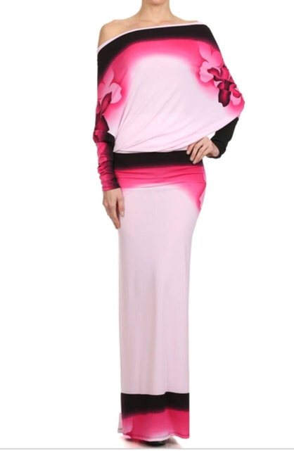 Breeze Mist Pink Print Dolman Reversible Maxi Dress SurelyMine