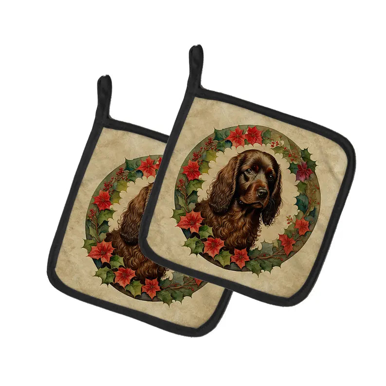 Briard Christmas Flowers Pair of Pot Holders Caroline's Treasures