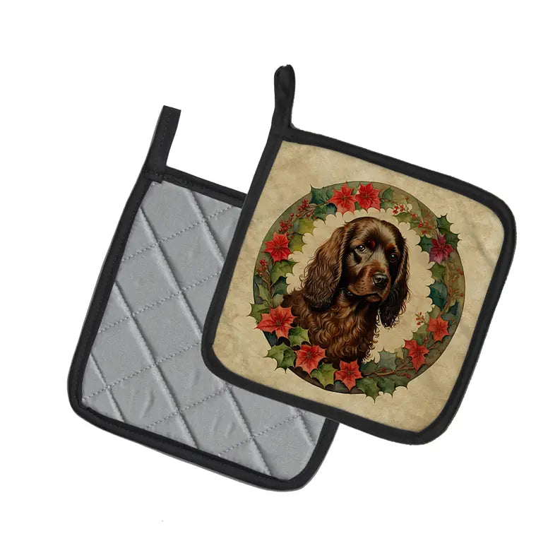 Briard Christmas Flowers Pair of Pot Holders Caroline's Treasures