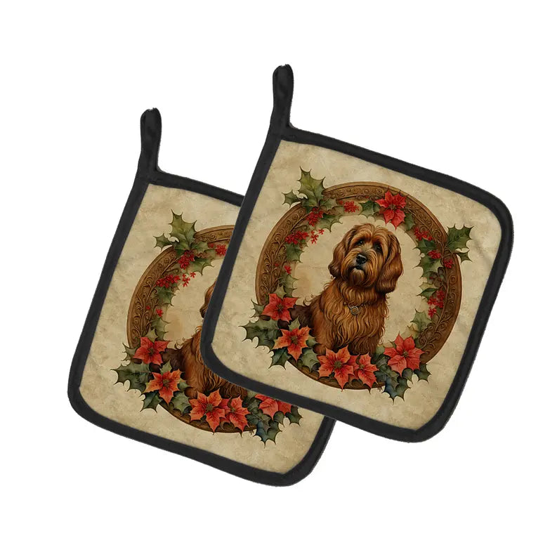 Briard Christmas Flowers Pair of Pot Holders Caroline's Treasures