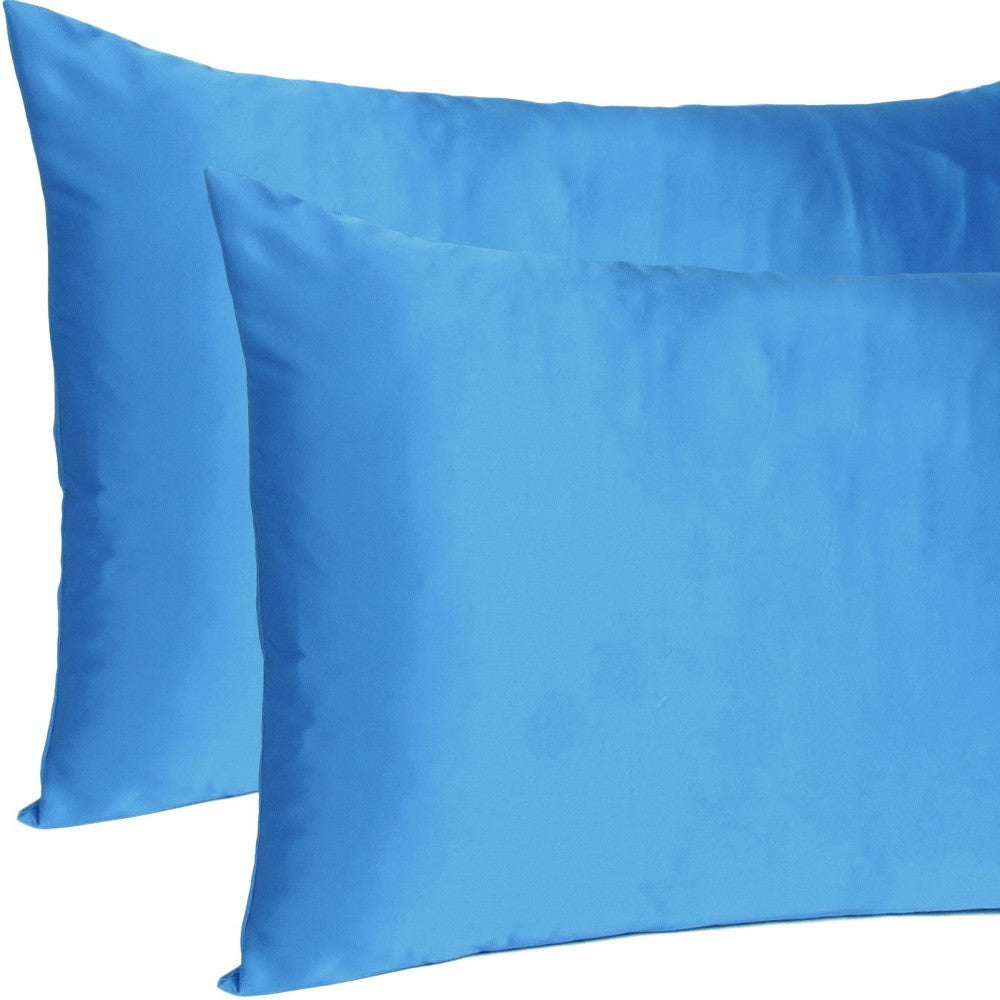 Bright Blue Dreamy Set Of 2 Silky Satin Standard Pillowcases Homeroots Bed & Bath