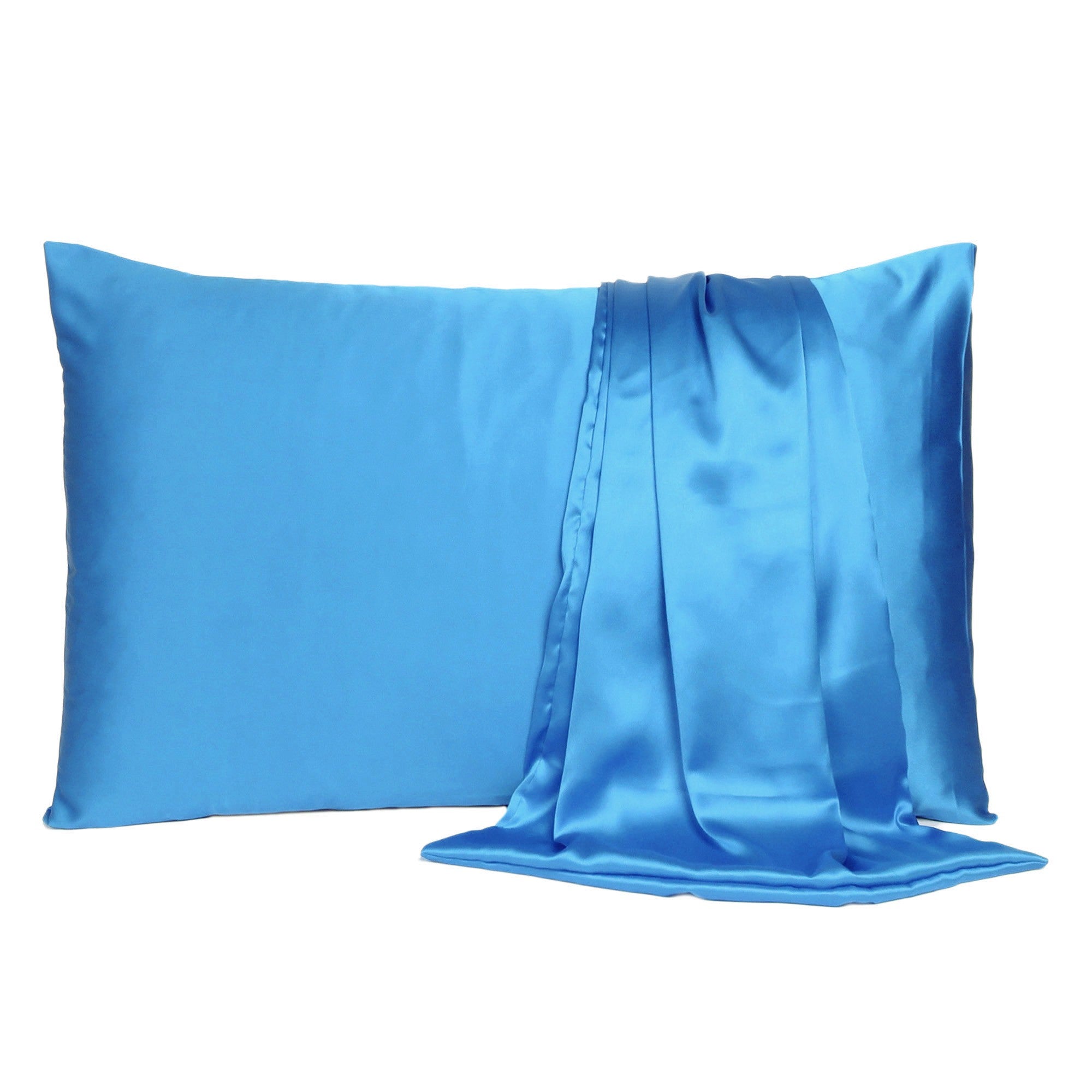 Bright Blue Dreamy Set Of 2 Silky Satin Standard Pillowcases Homeroots Bed & Bath