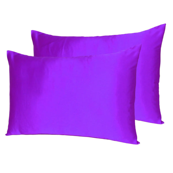 Bright Purple Dreamy Set Of 2 Silky Satin Standard Pillowcases Homeroots Bed & Bath