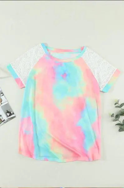 Bright Tie-dye Crochet Raglan Tee Stay Warm in Style