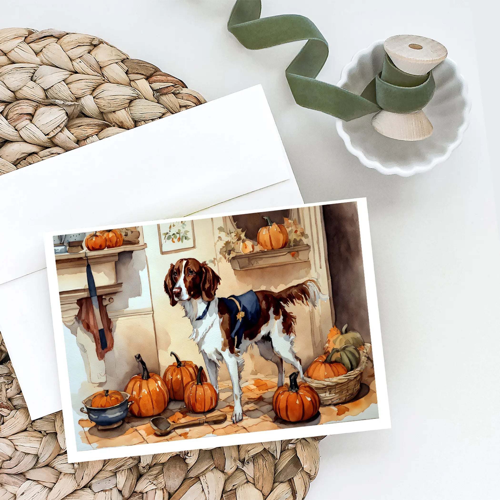 Brittany Fall Kitchen Pumpkins Greeting Cards Pack of 8 Caroline's Treasures