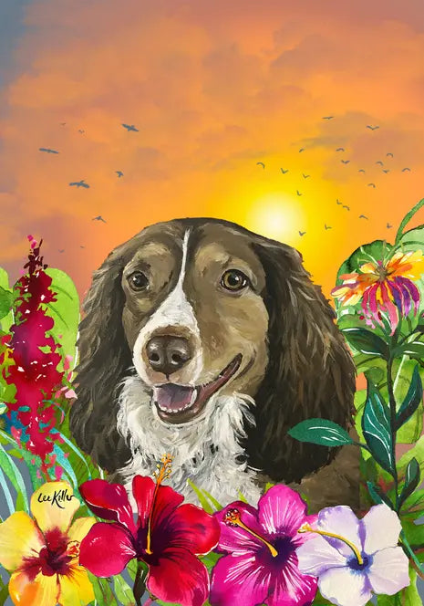 Brittany Spaniel - Hippie Hound Studios Tropical Summer  House and Garden Flags Best of Breed