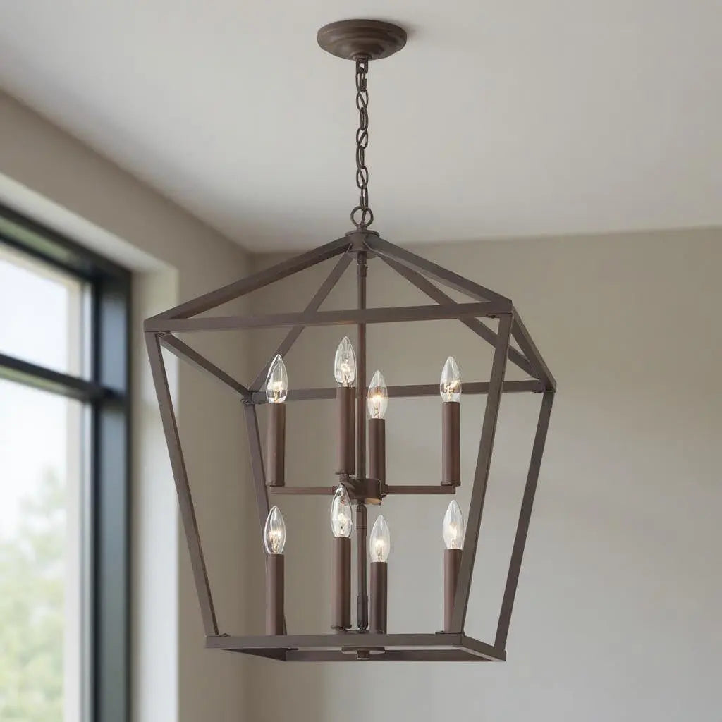 Bronze Candle Style Eight Light Metal Dimmable Chandelier Homeroots Lighting