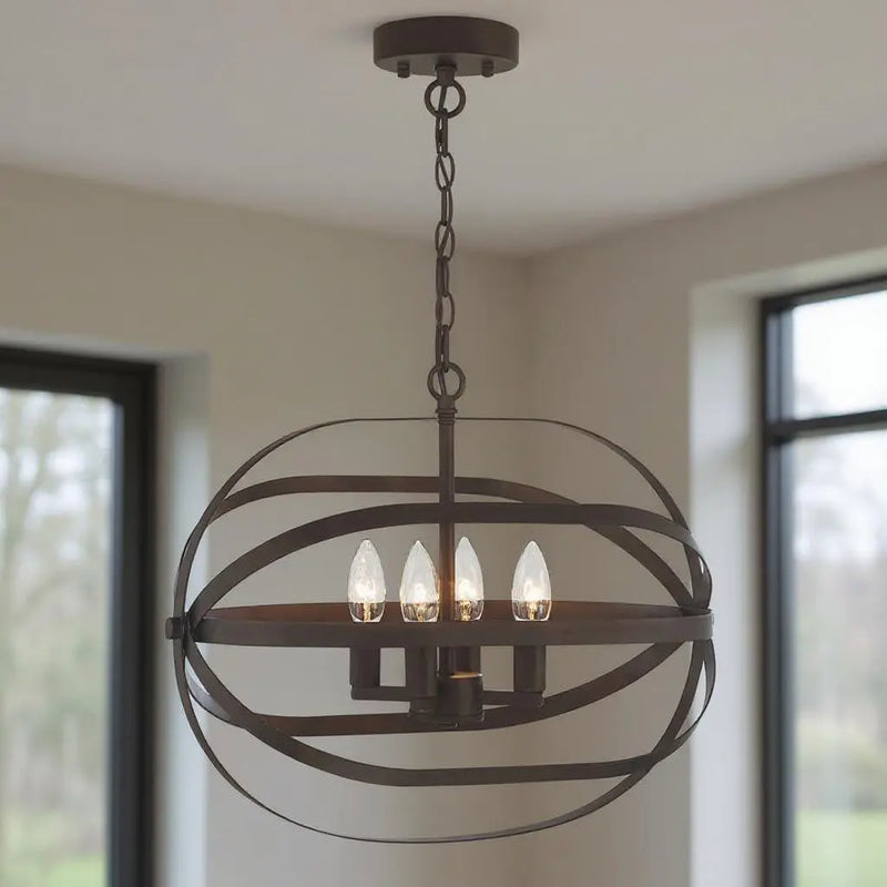 Bronze Candle Style Four Light Metal Dimmable Chandelier Homeroots Lighting