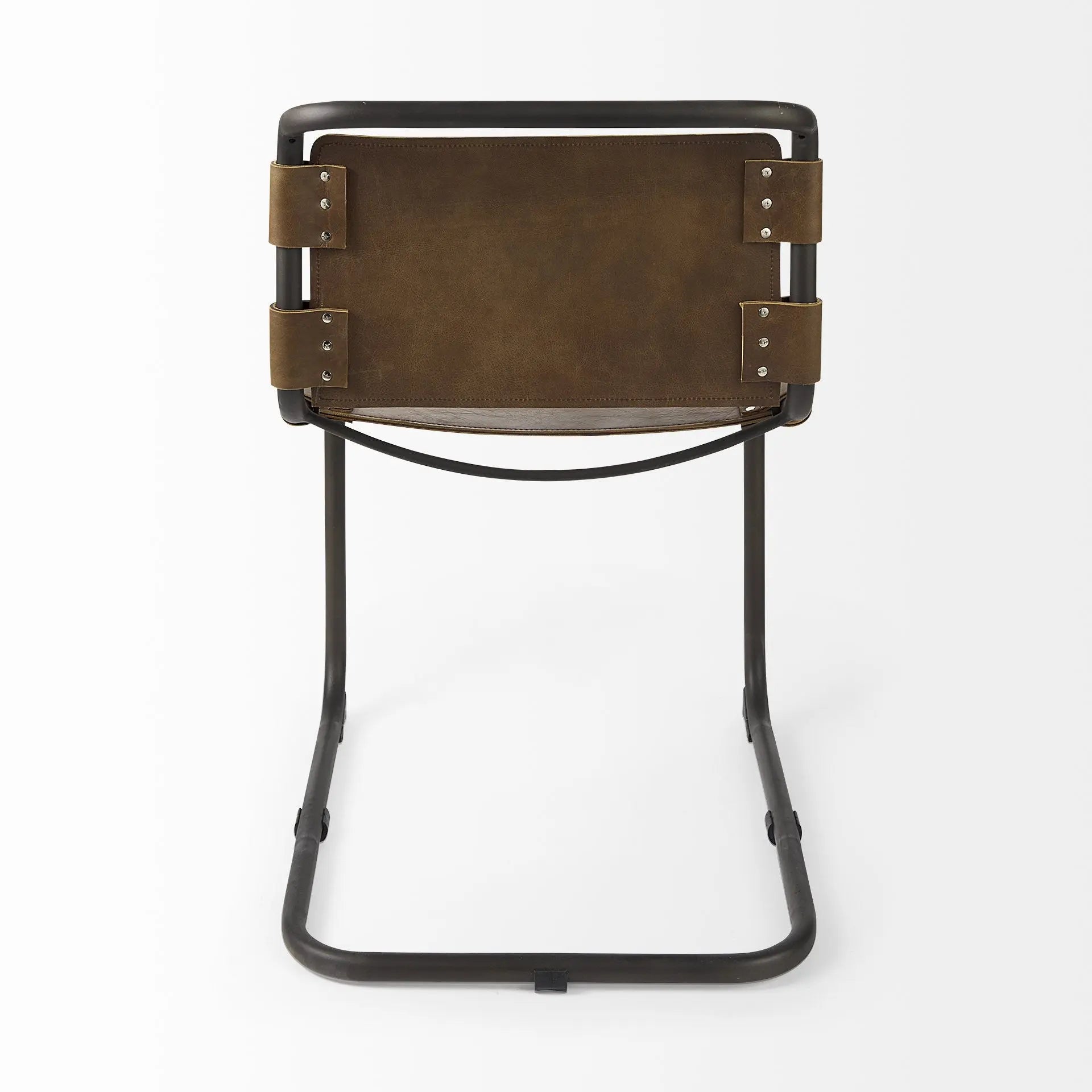 Brown And Black Leather Metal Open Back Dining Side Chair Homeroots Kitchen & Dining