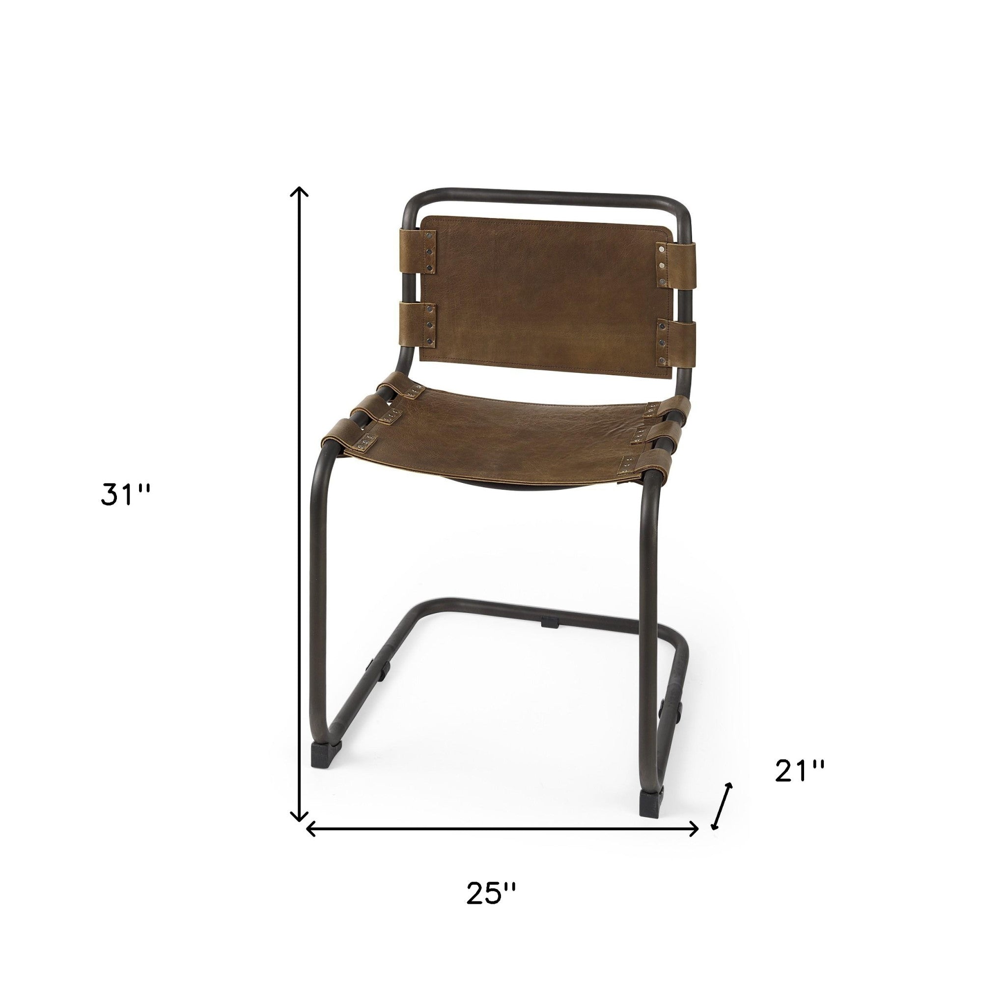 Brown And Black Leather Metal Open Back Dining Side Chair Homeroots Kitchen & Dining