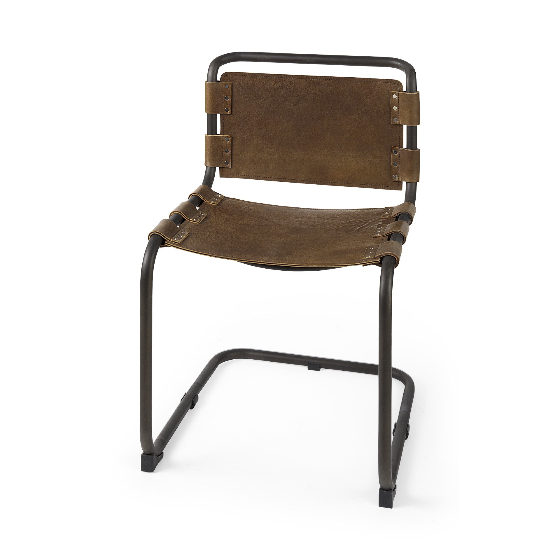 Brown And Black Leather Metal Open Back Dining Side Chair Homeroots Kitchen & Dining