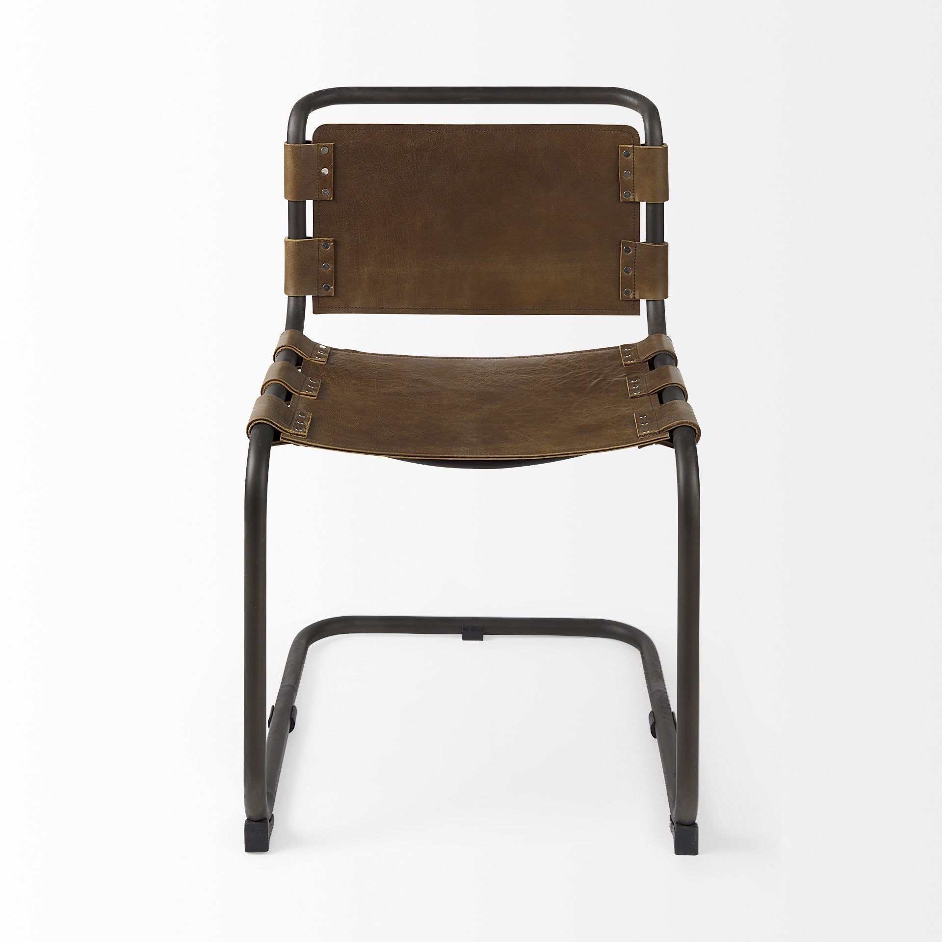 Brown And Black Leather Metal Open Back Dining Side Chair Homeroots Kitchen & Dining