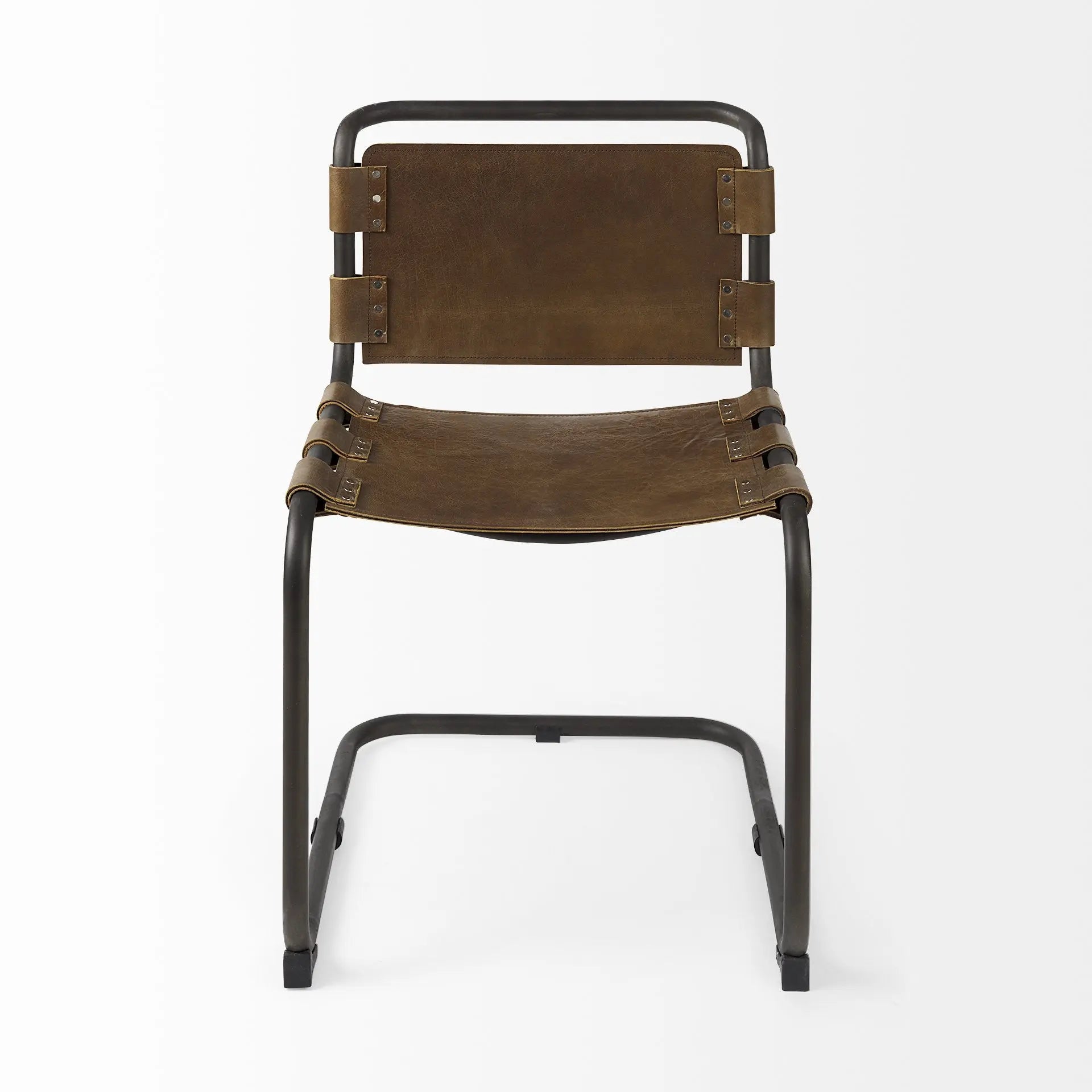 Brown And Black Leather Metal Open Back Dining Side Chair Homeroots Kitchen & Dining