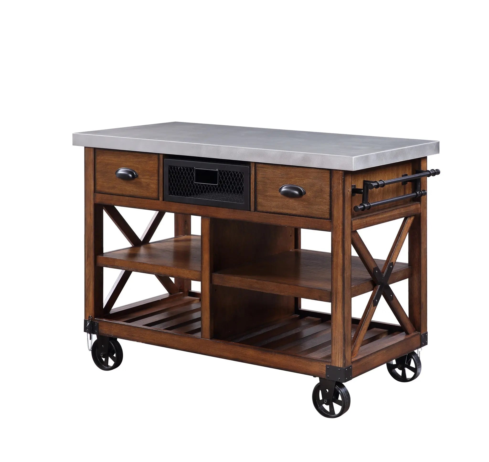 Brown And Silver 48" Rolling Kitchen Cart With Storage Homeroots Kitchen & Dining