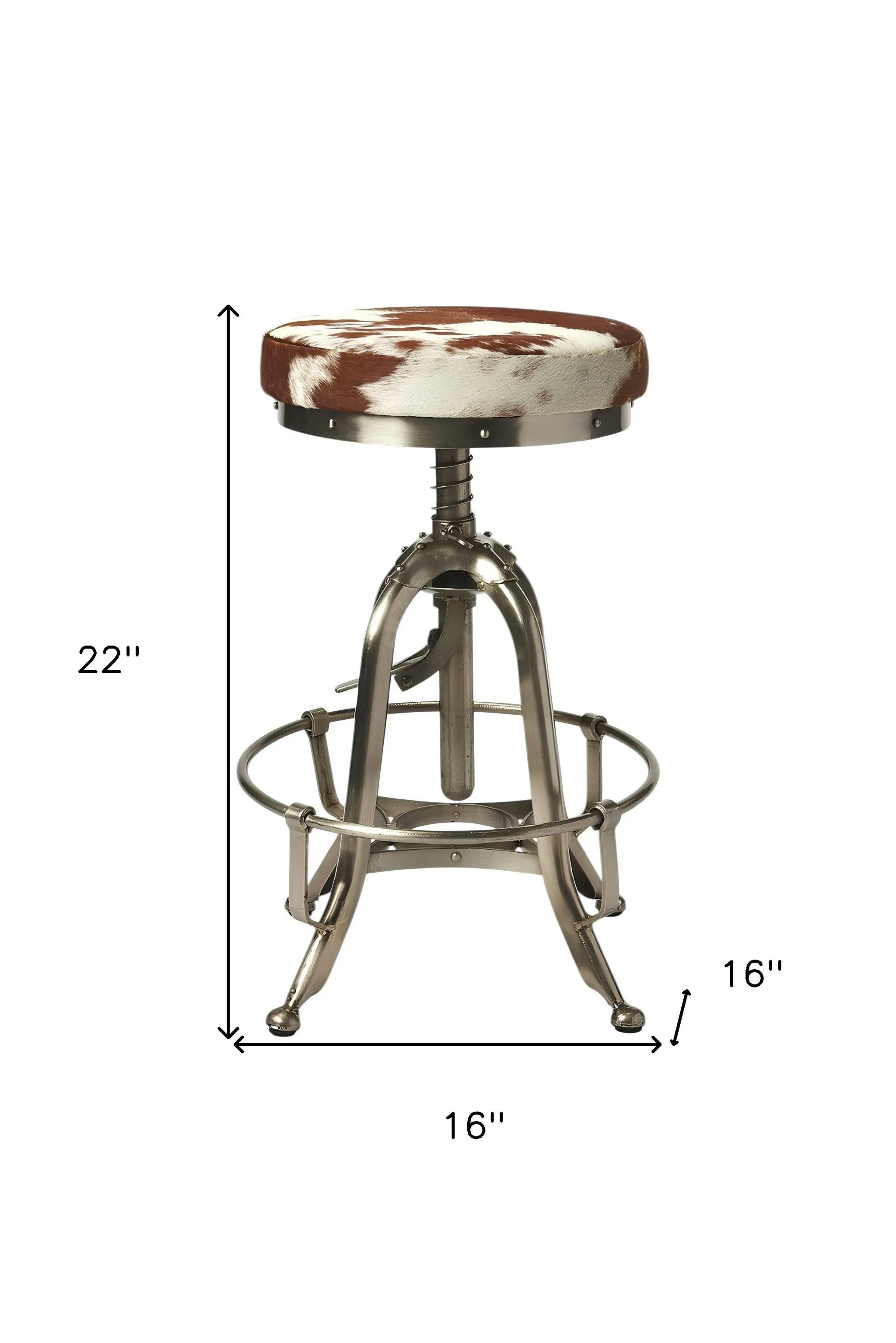 Brown And White and Silver Iron Backless Swivel Bar Chair Homeroots Living Room