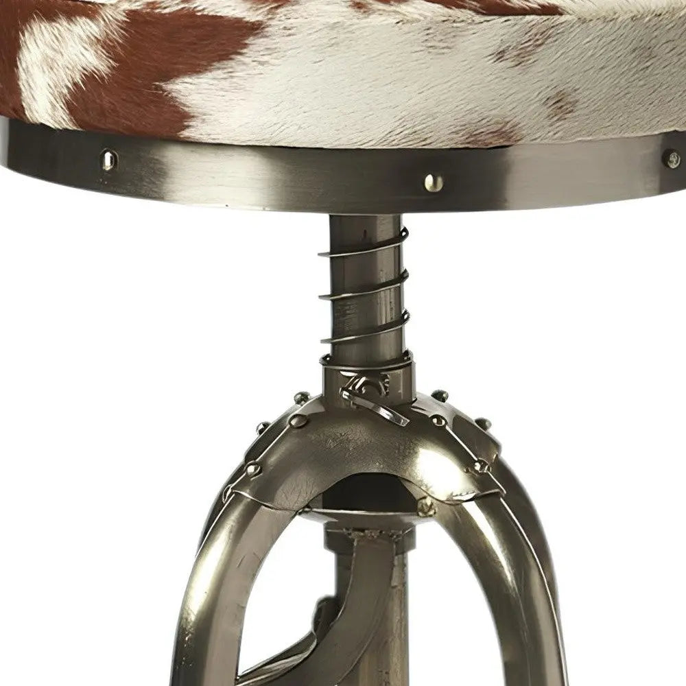 Brown And White and Silver Iron Backless Swivel Bar Chair Homeroots Living Room