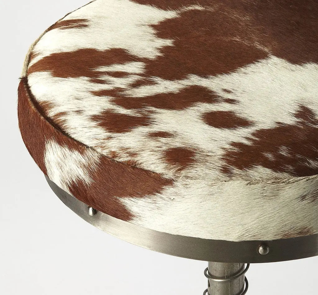 Brown And White and Silver Iron Backless Swivel Bar Chair Homeroots Living Room