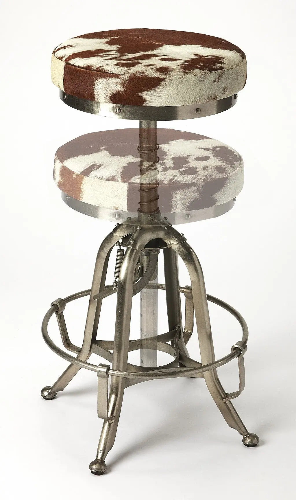Brown And White and Silver Iron Backless Swivel Bar Chair Homeroots Living Room