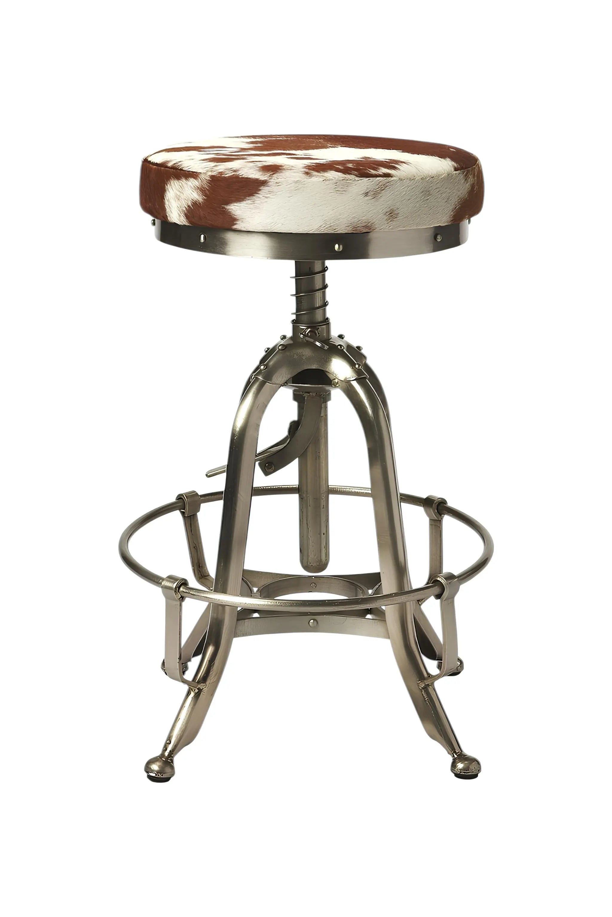 Brown And White and Silver Iron Backless Swivel Bar Chair Homeroots Living Room