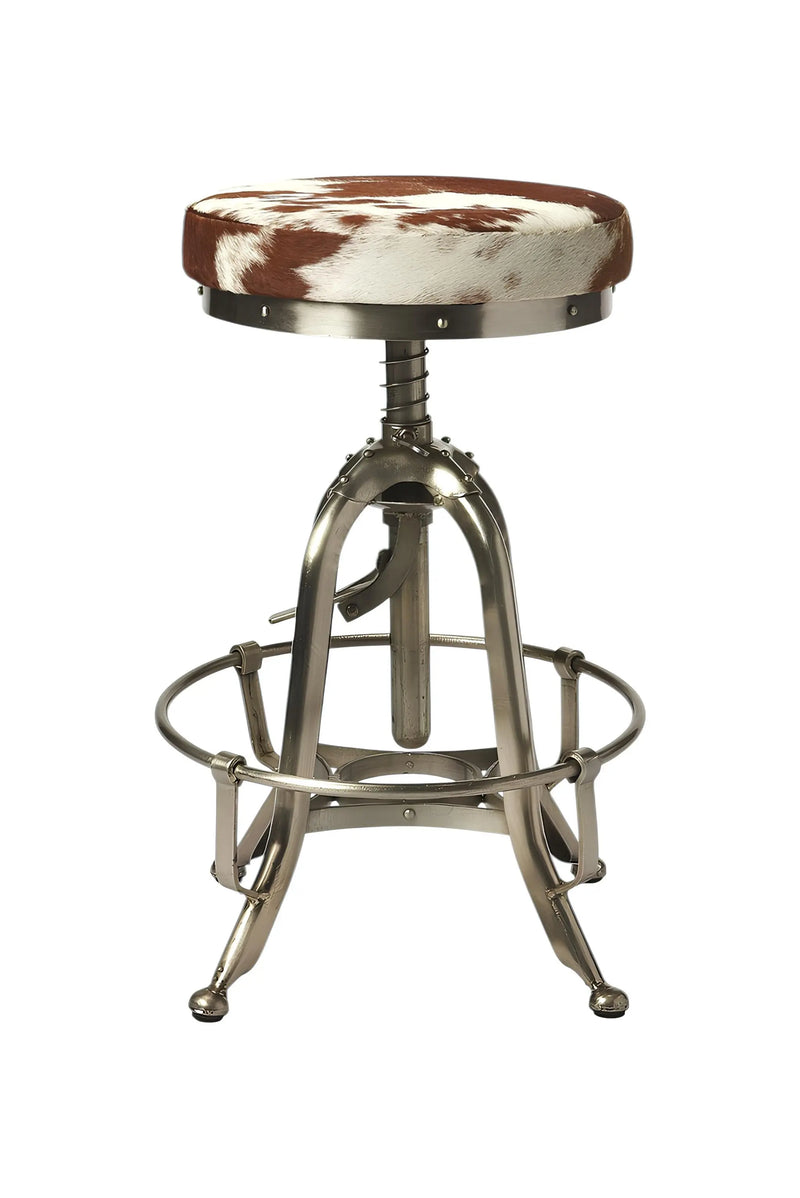 Brown And White and Silver Iron Backless Swivel Bar Chair Homeroots Living Room