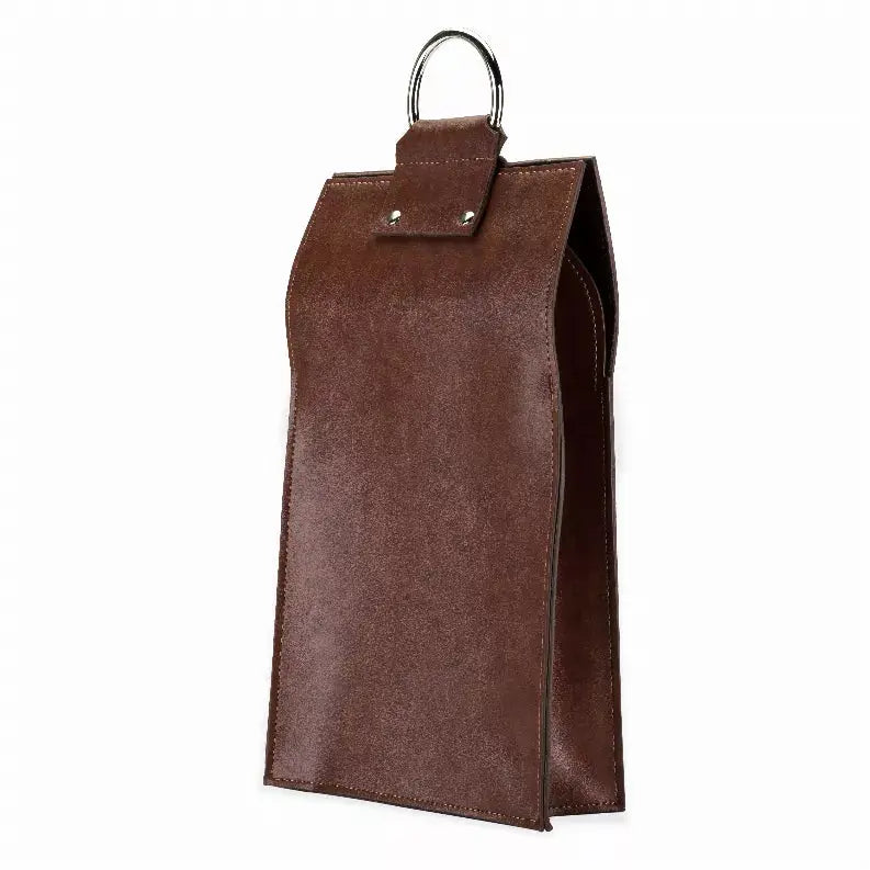 Brown Faux Leather Double-Bottle Wine Tote By Viski True Brands