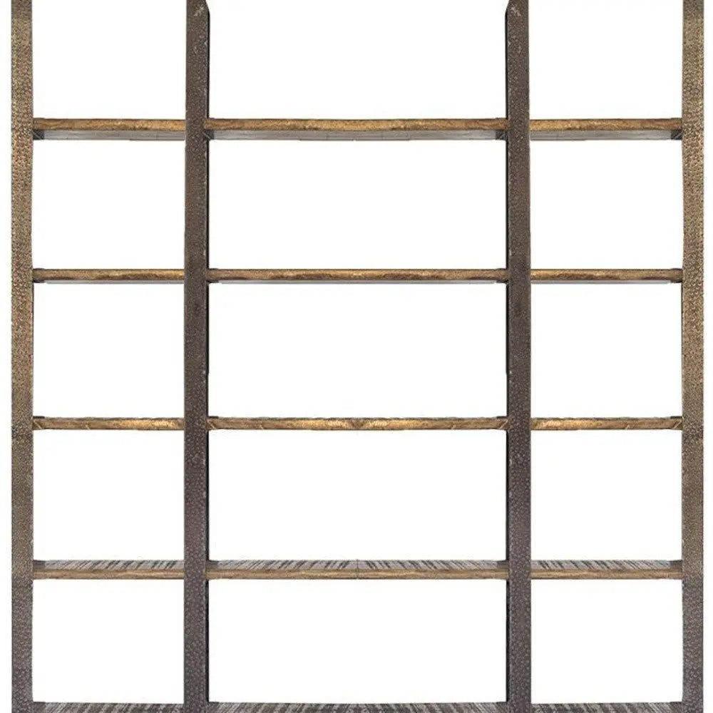 Brown Iron and Solid Wood Six Tier Bookcase - GreatEagleInc