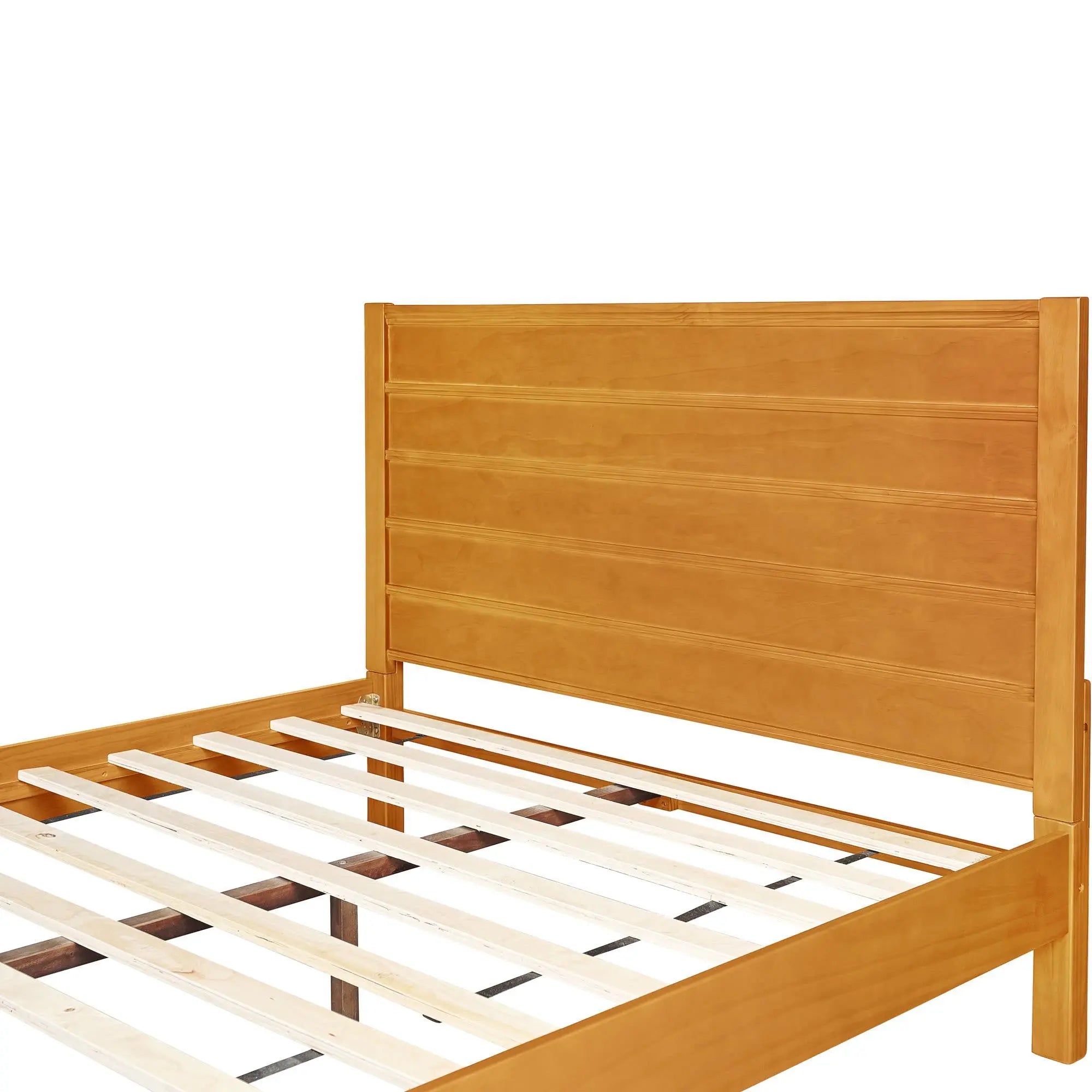 Brown Ribbed Texture Solid Wood Queen Bed Frame Homeroots Bed & Bath