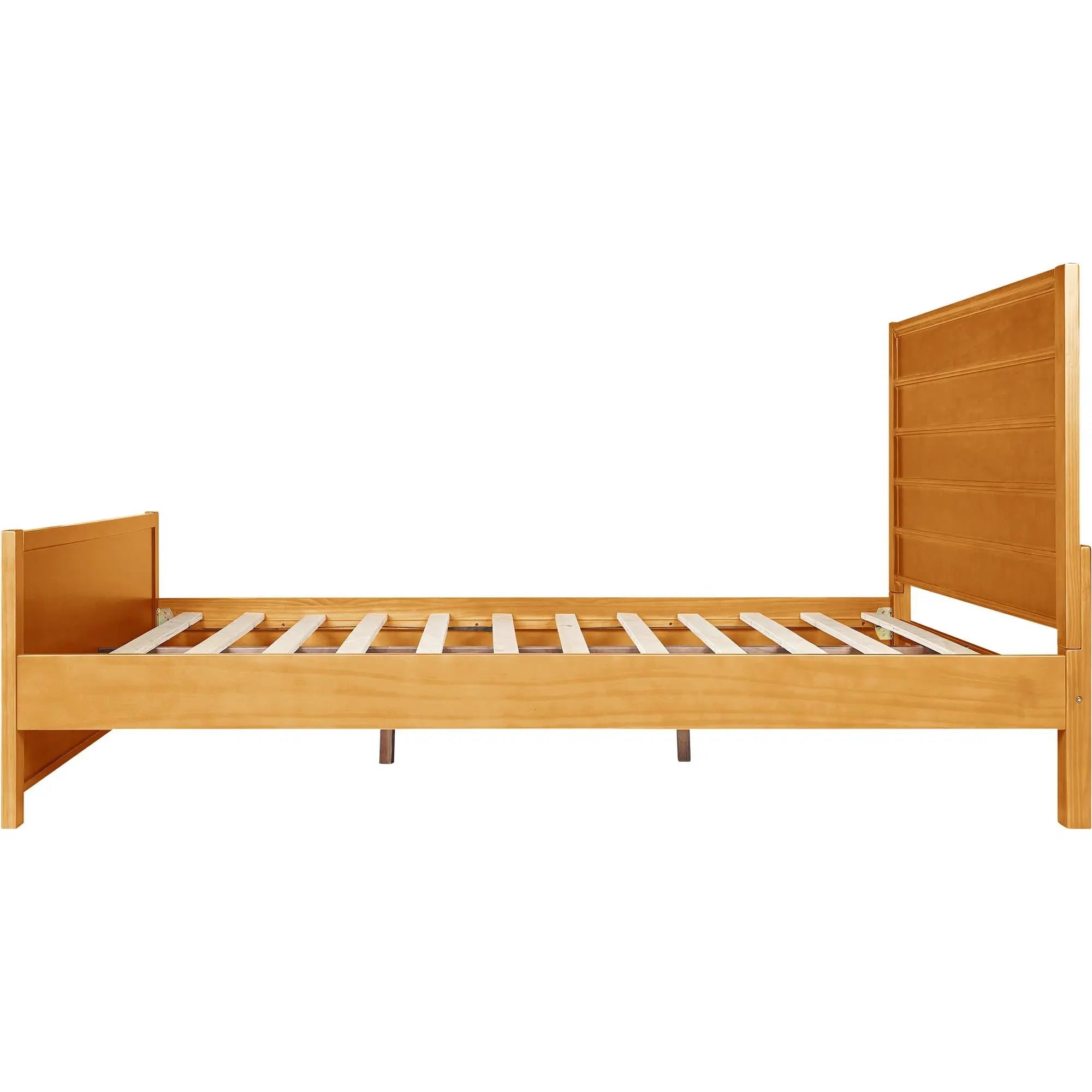 Brown Ribbed Texture Solid Wood Queen Bed Frame Homeroots Bed & Bath