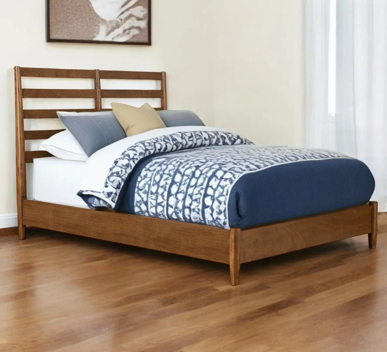 Brown Slat Back Solid Wood King Bed Frame Homeroots Bed & Bath