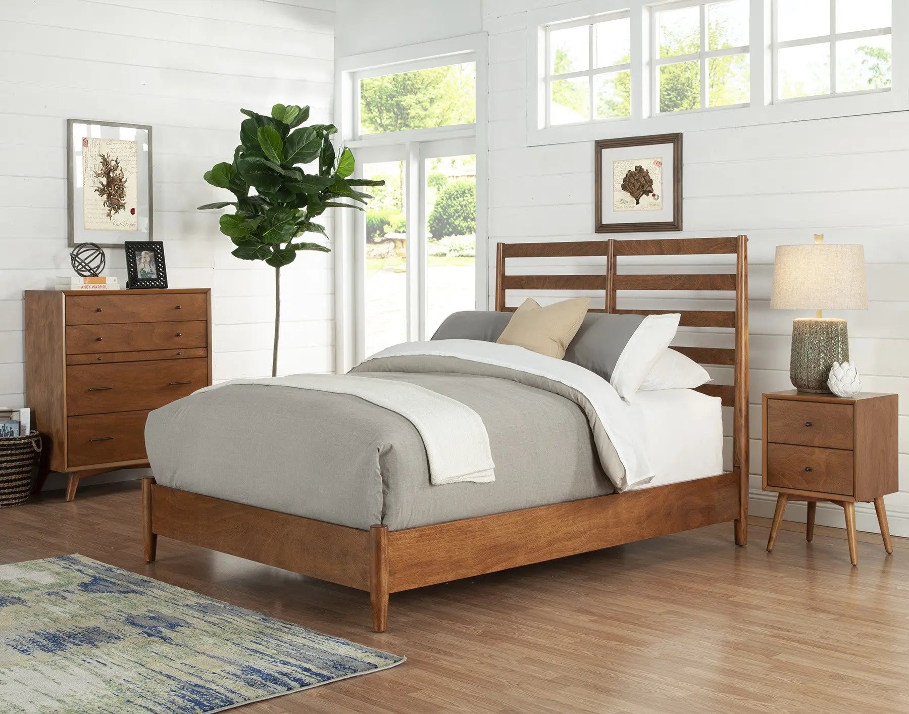 Brown Slat Back Solid Wood King Bed Frame Homeroots Bed & Bath