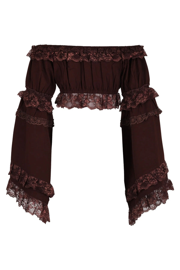 Brown Smocked Flare Sleeve Peasant Top Daisy Corsets