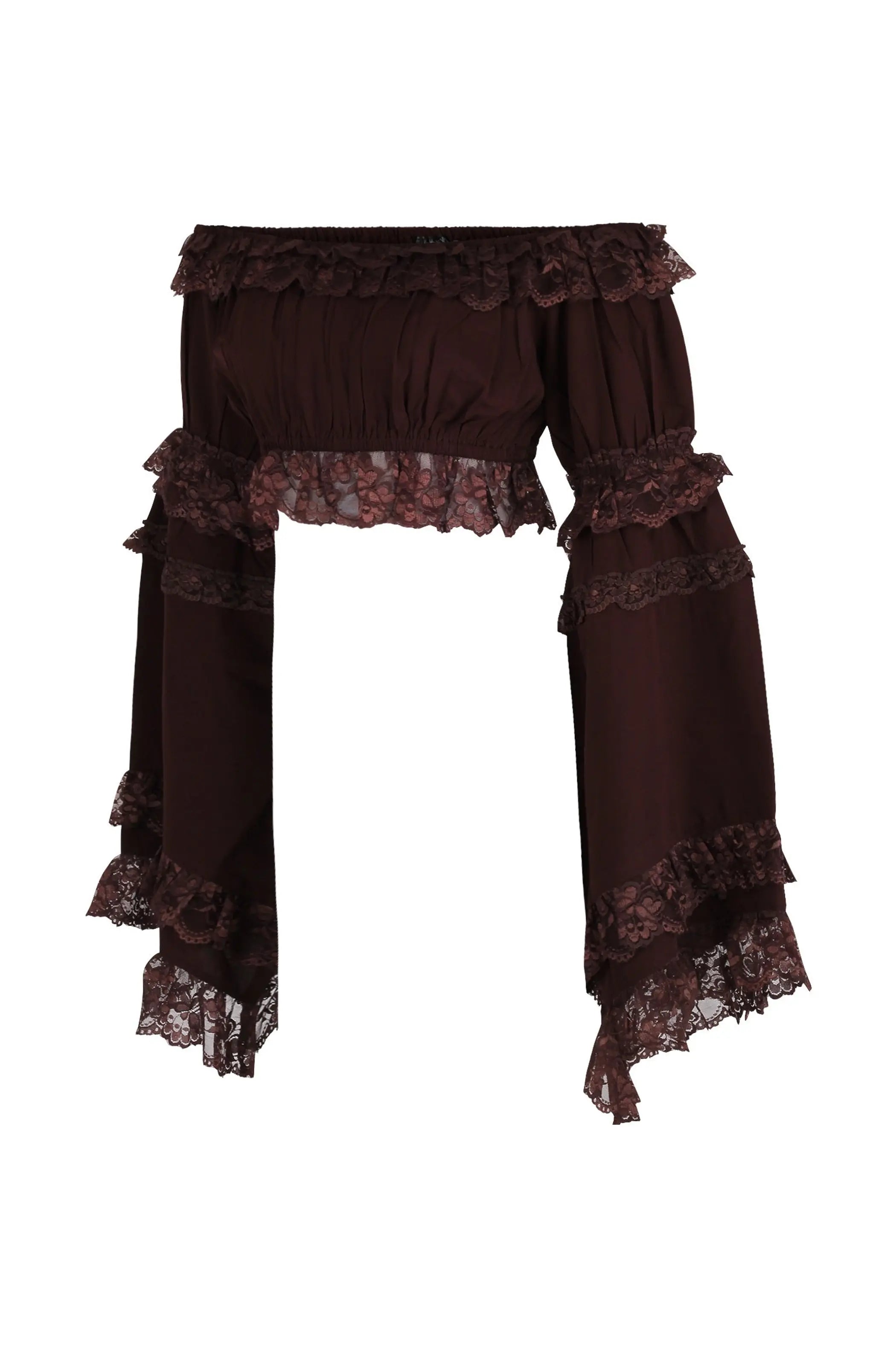 Brown Smocked Flare Sleeve Peasant Top Daisy Corsets