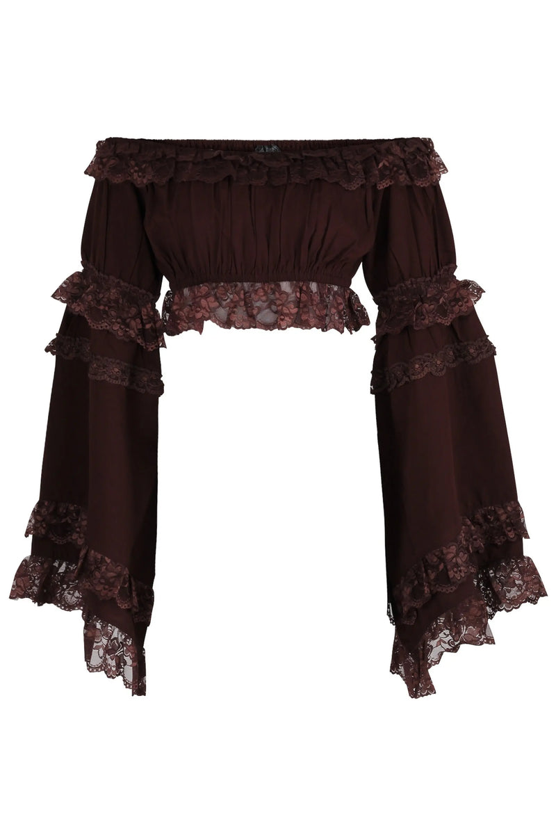 Brown Smocked Flare Sleeve Peasant Top Daisy Corsets