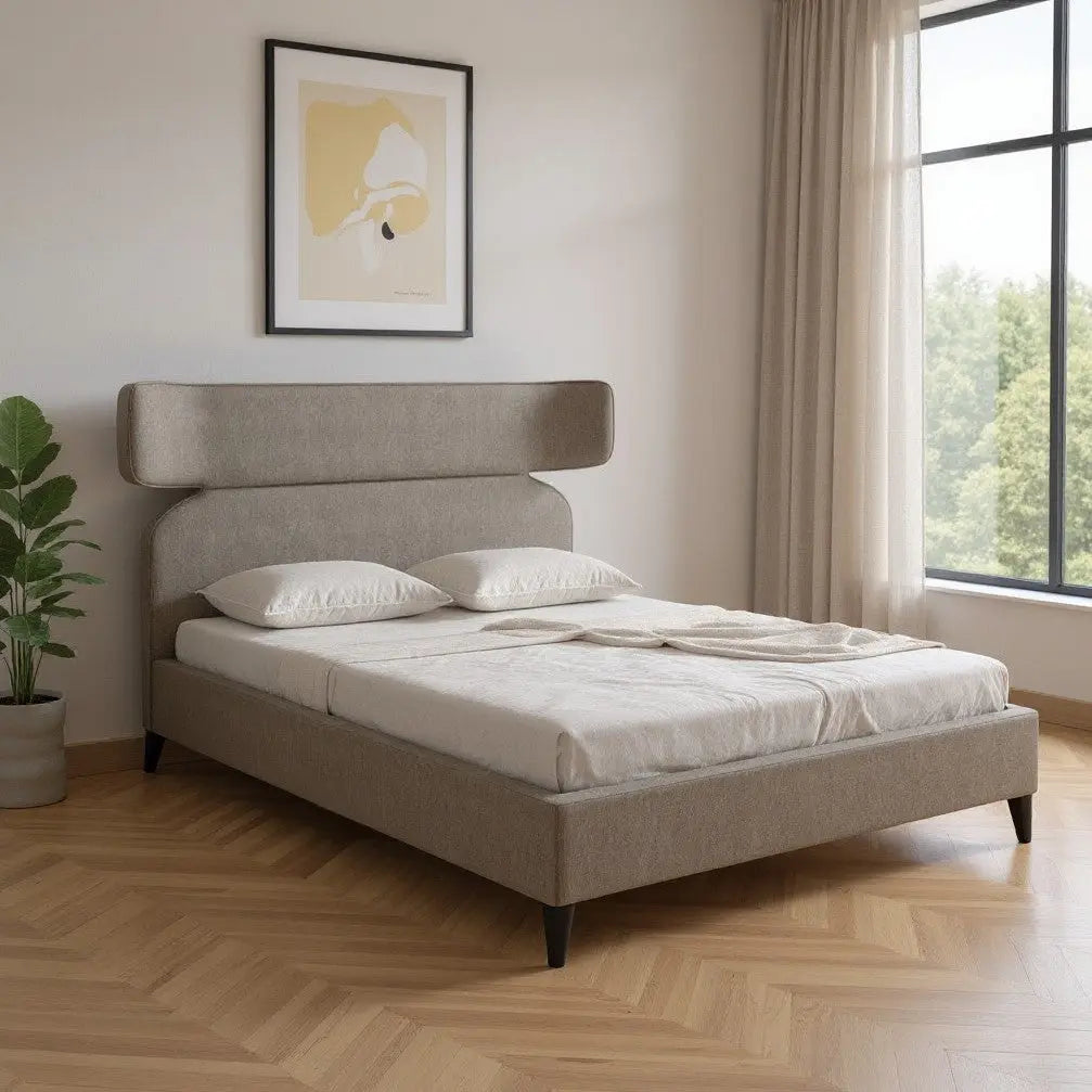 Brown Solid Wood And Upholstery Queen Bed Frame Homeroots Bed & Bath