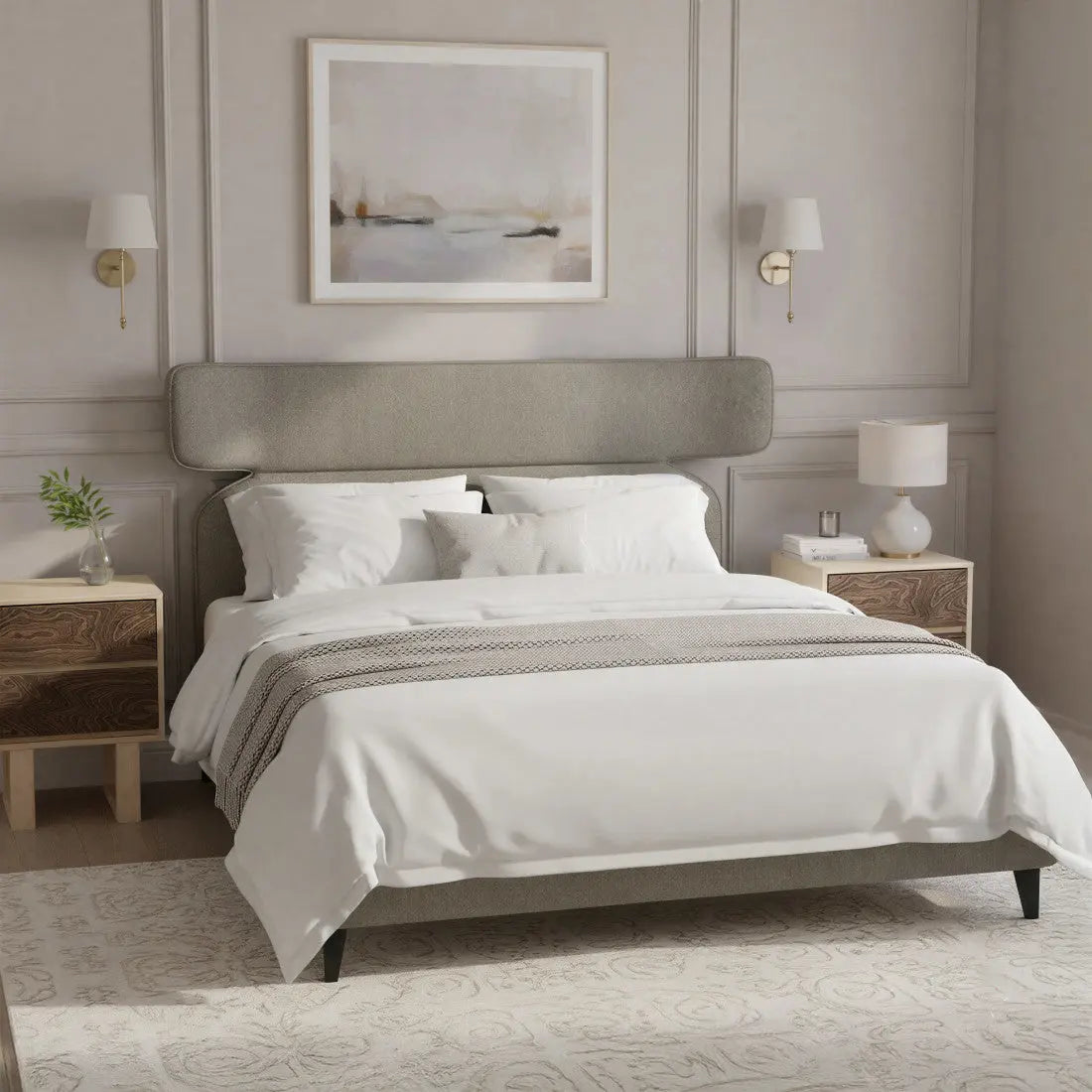 Brown Solid Wood And Upholstery Queen Bed Frame Homeroots Bed & Bath