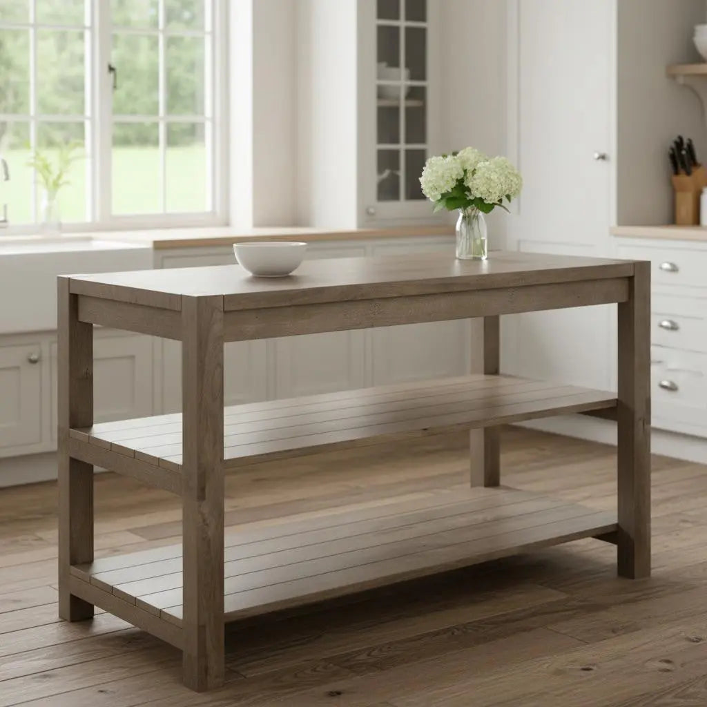 Brown Solid Wood Kitchen Island With Two Tier Smooth Counter Top Homeroots Kitchen & Dining