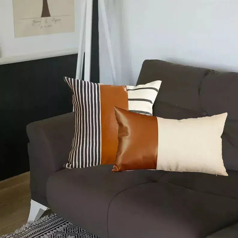 Brown Vegan Faux Leather Throw Pillow Covers MIKE & Co. NEW YORK