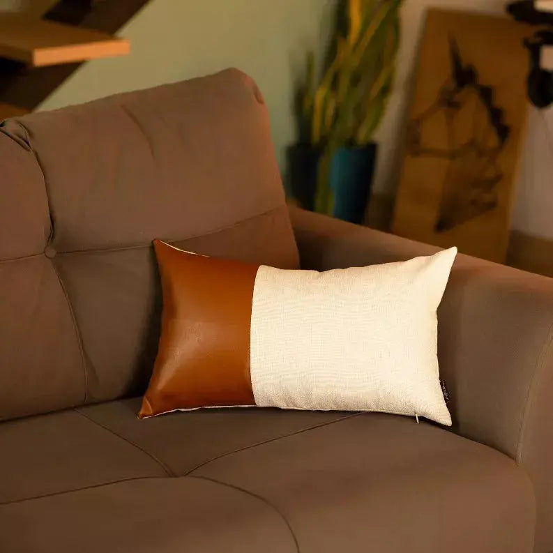 Brown Vegan Faux Leather Throw Pillow Covers MIKE & Co. NEW YORK