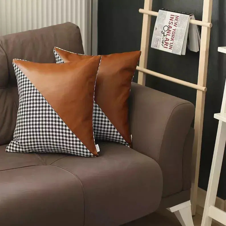 Brown Vegan Faux Leather Throw Pillow Covers MIKE & Co. NEW YORK