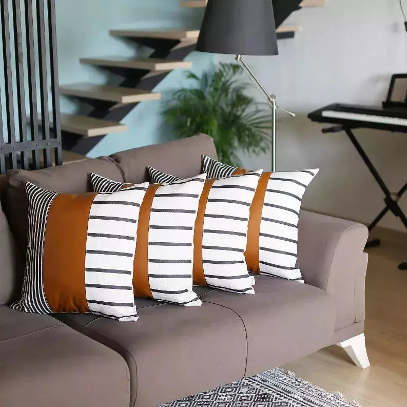 Brown Vegan Faux Leather Throw Pillow Covers MIKE & Co. NEW YORK