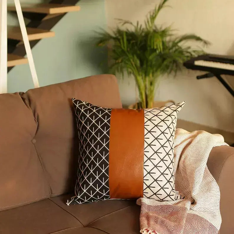 Brown Vegan Faux Leather Throw Pillow Covers MIKE & Co. NEW YORK