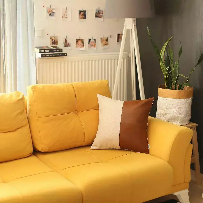 Brown Vegan Faux Leather Throw Pillow Covers MIKE & Co. NEW YORK