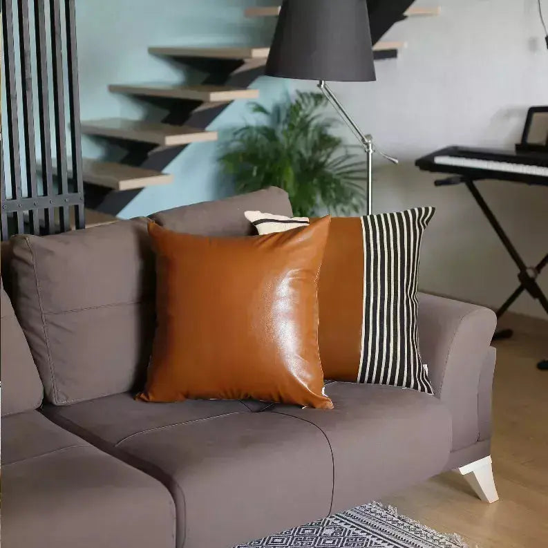 Brown Vegan Faux Leather Throw Pillow Covers MIKE & Co. NEW YORK