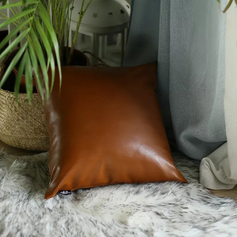 Brown Vegan Faux Leather Throw Pillow Covers MIKE & Co. NEW YORK