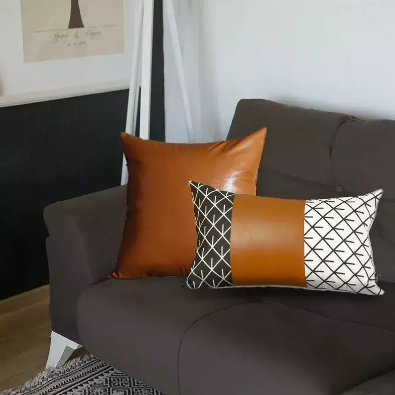 Brown Vegan Faux Leather Throw Pillow Covers MIKE & Co. NEW YORK