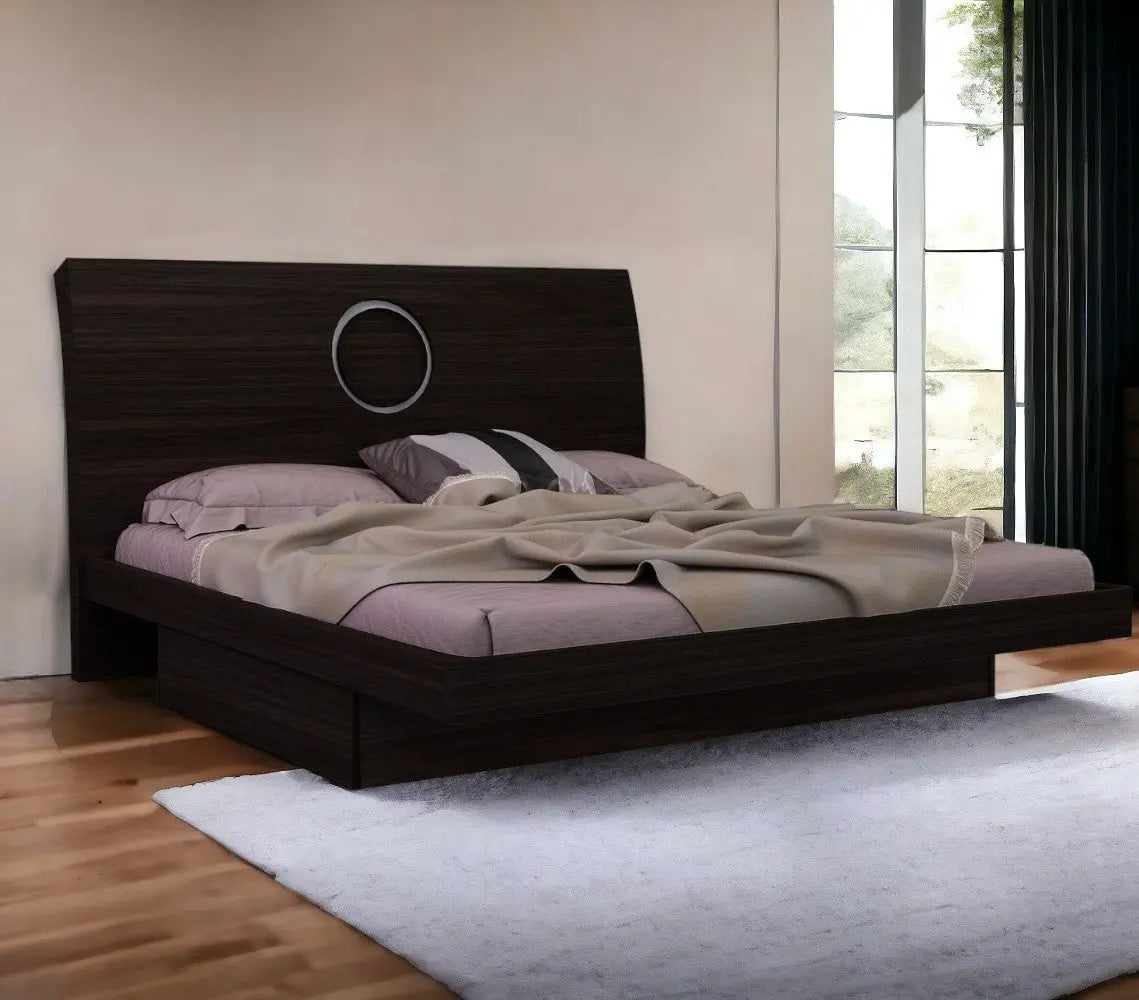 Brown Wood King Bed Frame With Drawer With Drawer Storage Homeroots Bed & Bath