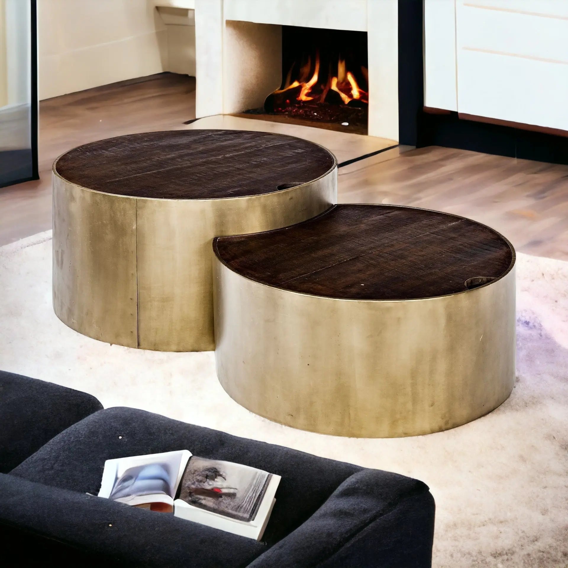 Brown Wood Round Nested Coffee Tables Homeroots Living Room