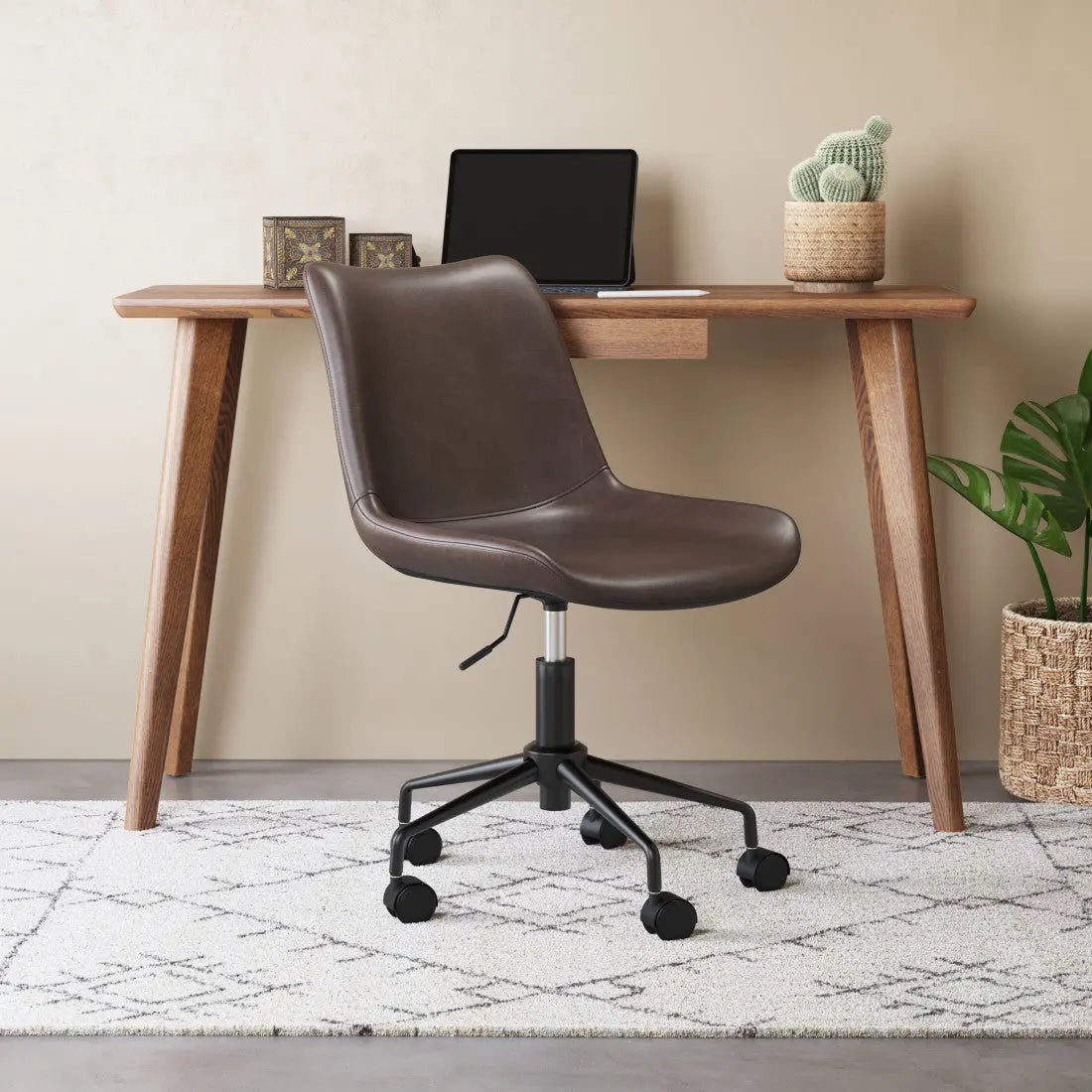 Brown and Black Adjustable Swivel Faux Leather Rolling Office Chair Homeroots Office