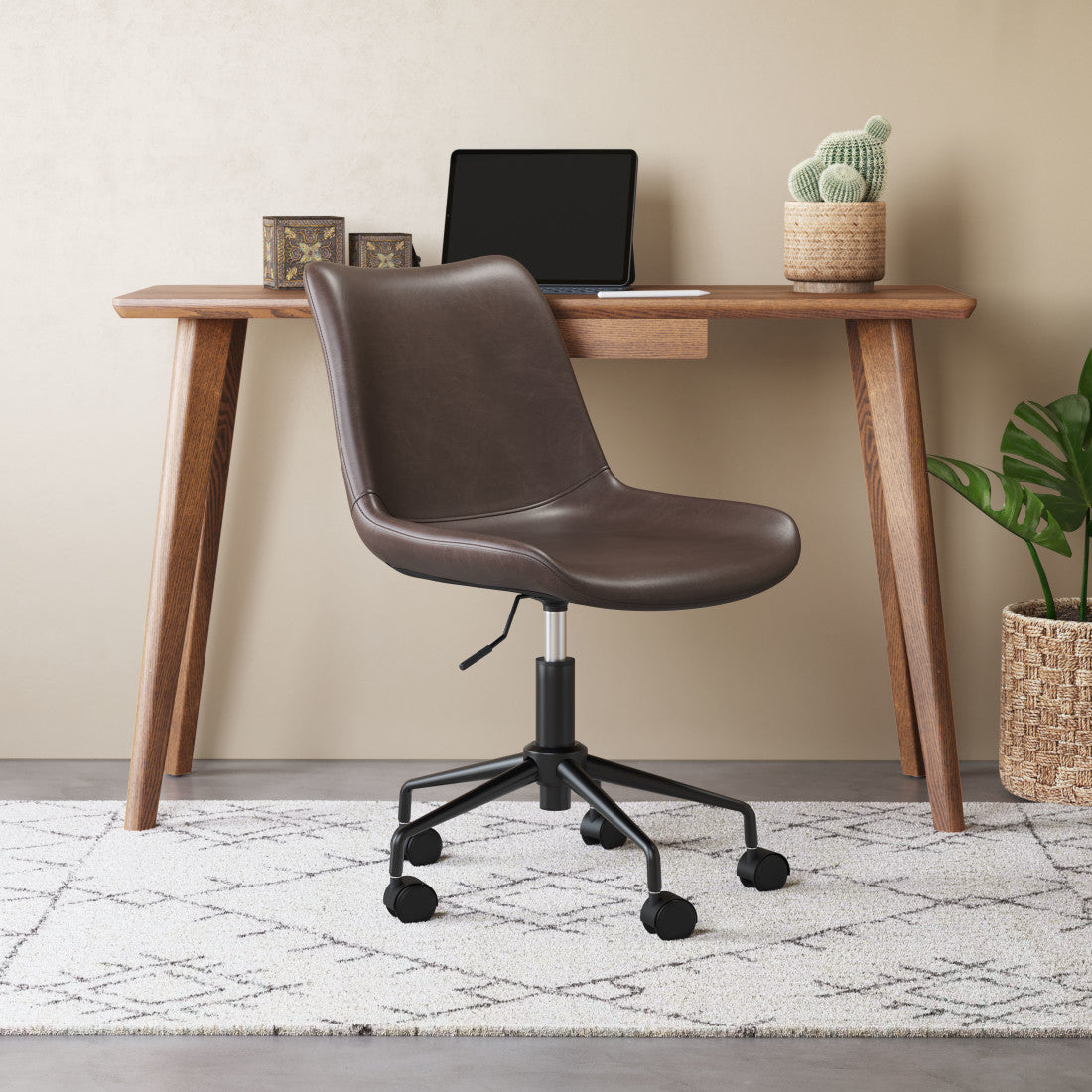 Brown and Black Adjustable Swivel Faux Leather Rolling Office Chair Homeroots Office